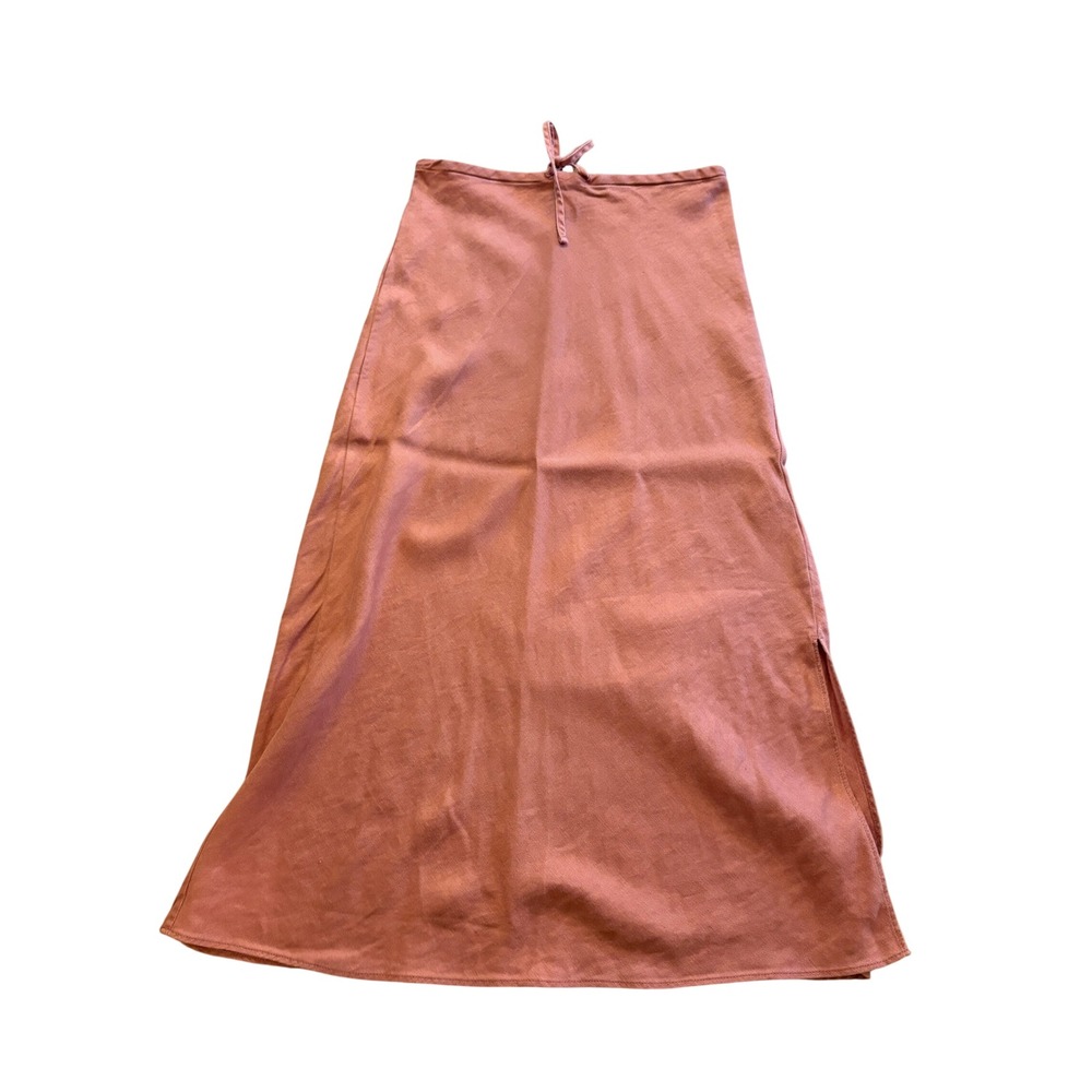 Madewell Linen Lyocell Blend Midi Skirt Rust Terracotta Side Slit Size 0 Coastal